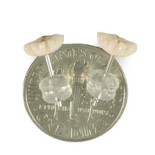 Load image into Gallery viewer, 14K Solid White Gold Stud Earrings Natural Pale Pink Coral Carved Flower