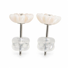 Load image into Gallery viewer, 14K Solid White Gold Stud Earrings Natural Pale Pink Coral Carved Flower