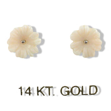 Load image into Gallery viewer, 14K Solid White Gold Stud Earrings Natural Pale Pink Coral Carved Flower