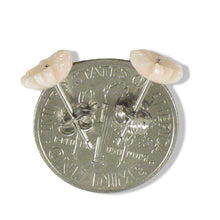 Load image into Gallery viewer, 14K Solid White Gold Stud Earrings Natural Pale Pink Coral Carved Flower