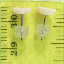 Load image into Gallery viewer, 14K Solid White Gold Stud Earrings Natural Pale Pink Coral Carved Flower