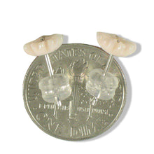 Load image into Gallery viewer, 14K Solid White Gold Stud Earrings Natural Pale Pink Coral Carved Flower