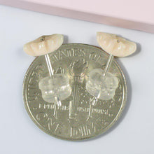 Load image into Gallery viewer, 14K Solid White Gold Stud Earrings Natural Pale Pink Coral Carved Flower