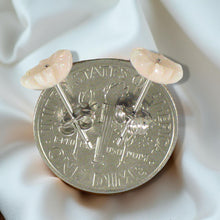 Load image into Gallery viewer, 14K Solid White Gold Stud Earrings Natural Pale Pink Coral Carved Flower