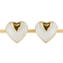 Load image into Gallery viewer, 14k Yellow Gold Heart in Heart Design White Mother of Pearl Stud Earrings