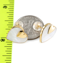 Load image into Gallery viewer, 14k Yellow Gold Heart in Heart Design White Mother of Pearl Stud Earrings