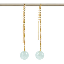 Load image into Gallery viewer, 14k Solid Gold Threader Chain 7mm Gemstone Aquamarine Bead Dangle Earrings