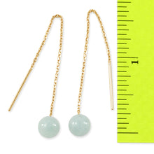 Load image into Gallery viewer, 14k Solid Gold Threader Chain 7mm Gemstone Aquamarine Bead Dangle Earrings