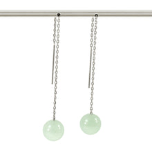 Load image into Gallery viewer, 14k Solid White Gold Threader Chain 7mm Gemstone Aquamarine Bead Dangle Earrings