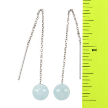 Load image into Gallery viewer, 14k Solid White Gold Threader Chain 7mm Gemstone Aquamarine Bead Dangle Earrings