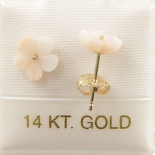 Load image into Gallery viewer, Natural Angel Skin Coral Carved Flower 14K Solid Yellow Gold Stud Earrings