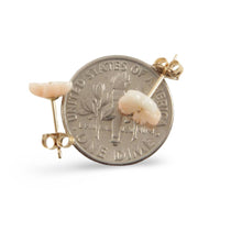 Load image into Gallery viewer, Natural Angel Skin Coral Carved Flower 14K Solid Yellow Gold Stud Earrings