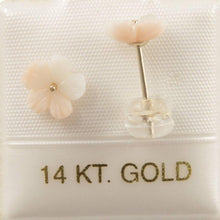 Load image into Gallery viewer, Natural Angel Skin Coral Carved Flower 14K Solid Yellow Gold Stud Earrings