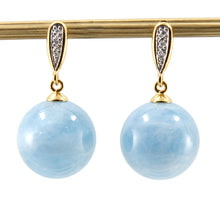 Load image into Gallery viewer, 14k Yellow Gold 6 Diamonds &amp; Aquamarine Dangle Stud Earrings