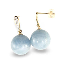 Load image into Gallery viewer, 14k Yellow Gold 6 Diamonds &amp; Aquamarine Dangle Stud Earrings