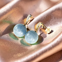 Load image into Gallery viewer, 14k Yellow Gold 6 Diamonds &amp; Aquamarine Dangle Stud Earrings