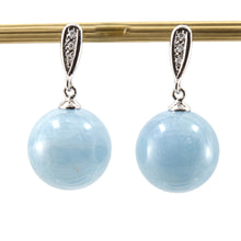 Load image into Gallery viewer, 14k White Gold 6 Diamonds &amp; Natural Aquamarine Dangle Stud Earrings
