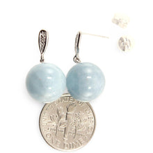 Load image into Gallery viewer, 14k White Gold 6 Diamonds &amp; Natural Aquamarine Dangle Stud Earrings