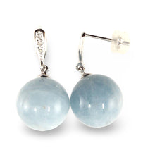 Load image into Gallery viewer, 14k White Gold 6 Diamonds &amp; Natural Aquamarine Dangle Stud Earrings