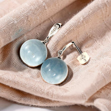 Load image into Gallery viewer, 14k White Gold 6 Diamonds &amp; Natural Aquamarine Dangle Stud Earrings