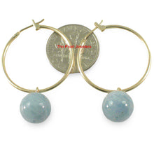 Load image into Gallery viewer, 14kt Solid Yellow Gold 25mm X 1.25mm Hoop Blue Aquamarine Dangle Earrings