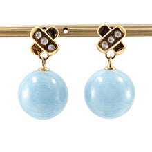 Load image into Gallery viewer, 14k Yellow Gold X Design Diamonds &amp; Aquamarine Dangle Stud Earrings