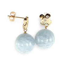 Load image into Gallery viewer, 14k Yellow Gold X Design Diamonds &amp; Aquamarine Dangle Stud Earrings