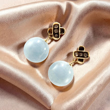 Load image into Gallery viewer, 14k Yellow Gold X Design Diamonds &amp; Aquamarine Dangle Stud Earrings