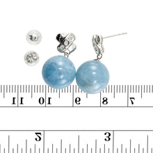 Load image into Gallery viewer, 14k White Gold X Design Diamonds &amp; Aquamarine Dangle Stud Earrings
