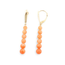 Load image into Gallery viewer, 14kt Solid Yellow Gold Pink Coral Beads Dangling Earrings