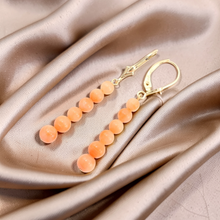 Load image into Gallery viewer, 14kt Solid Yellow Gold Pink Coral Beads Dangling Earrings