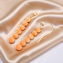 Load image into Gallery viewer, 14kt Solid Yellow Gold Pink Coral Beads Hook Earrings