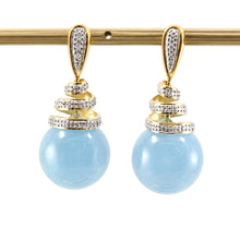 Load image into Gallery viewer, 14k Yellow Solid Gold Sparkling Diamonds Aquamarine Dangle Stud Earrings