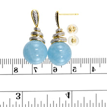 Load image into Gallery viewer, 14k Yellow Solid Gold Sparkling Diamonds Aquamarine Dangle Stud Earrings