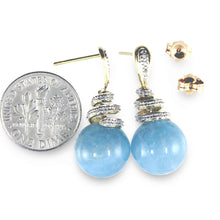 Load image into Gallery viewer, 14k Yellow Solid Gold Sparkling Diamonds Aquamarine Dangle Stud Earrings