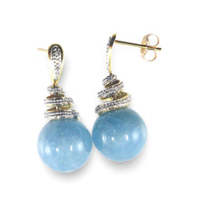 Load image into Gallery viewer, 14k Yellow Solid Gold Sparkling Diamonds Aquamarine Dangle Stud Earrings