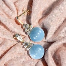 Load image into Gallery viewer, 14k Yellow Solid Gold Sparkling Diamonds Aquamarine Dangle Stud Earrings
