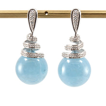 Load image into Gallery viewer, 14k White Solid Gold Sparkling Diamonds Aquamarine Dangle Stud Earrings