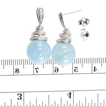 Load image into Gallery viewer, 14k White Solid Gold Sparkling Diamonds Aquamarine Dangle Stud Earrings