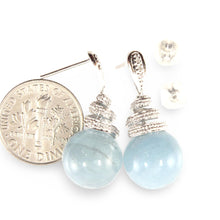 Load image into Gallery viewer, 14k White Solid Gold Sparkling Diamonds Aquamarine Dangle Stud Earrings