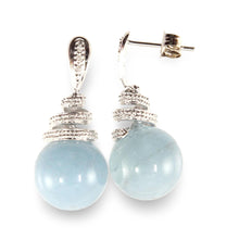 Load image into Gallery viewer, 14k White Solid Gold Sparkling Diamonds Aquamarine Dangle Stud Earrings