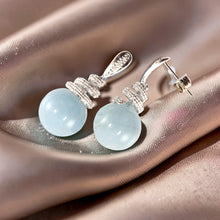 Load image into Gallery viewer, 14k White Solid Gold Sparkling Diamonds Aquamarine Dangle Stud Earrings