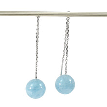 Load image into Gallery viewer, 14k White Gold Threader Chain Gemstone Aquamarine Bead Dangle Earrings