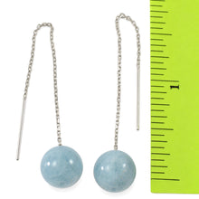 Load image into Gallery viewer, 14k White Gold Threader Chain Gemstone Aquamarine Bead Dangle Earrings