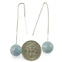 Load image into Gallery viewer, 14k White Gold Threader Chain Gemstone Aquamarine Bead Dangle Earrings