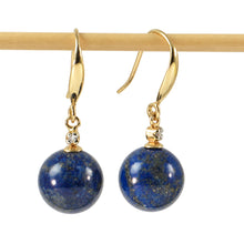 Load image into Gallery viewer, 14k Yellow Gold Sparkling Diamond &amp; Blue Lapis Lazuli Hook Earrings