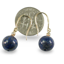 Load image into Gallery viewer, 14k Yellow Gold Sparkling Diamond &amp; Blue Lapis Lazuli Hook Earrings