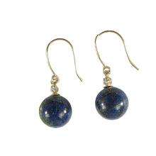 Load image into Gallery viewer, 14k Yellow Gold Sparkling Diamond &amp; Blue Lapis Lazuli Hook Earrings