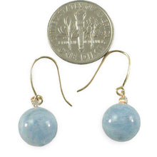 Load image into Gallery viewer, 14k Yellow Gold Sparkling Diamond &amp; 10mm Aquamarine Hook Earrings