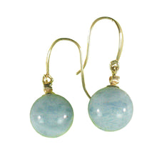 Load image into Gallery viewer, 14k Yellow Gold Sparkling Diamond &amp; 10mm Aquamarine Hook Earrings